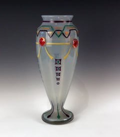 Art Deco Hand Enameled Glass Vase by Charles Schneider, France, 1920