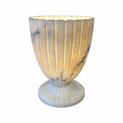 Art Deco Alabaster Table Lamp, Scalloped Design, France, Circa 1940