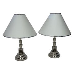 Art Deco Table Lamps, Bronze & Nickel, France, 1930