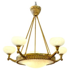 Art Deco Brass Chandelier by Charles Schneider