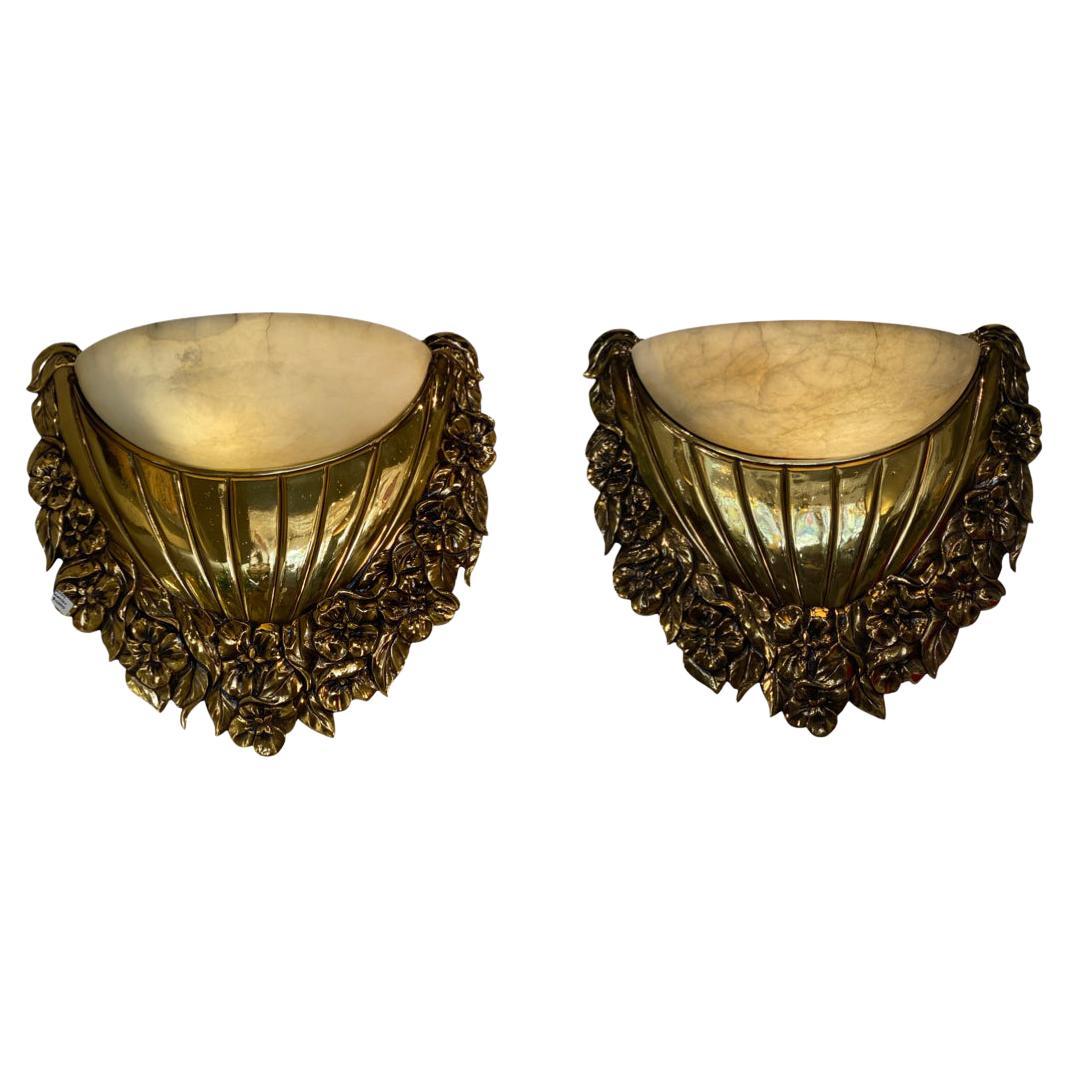  Art Deco Floral Sconces by Sue Mare For Sale