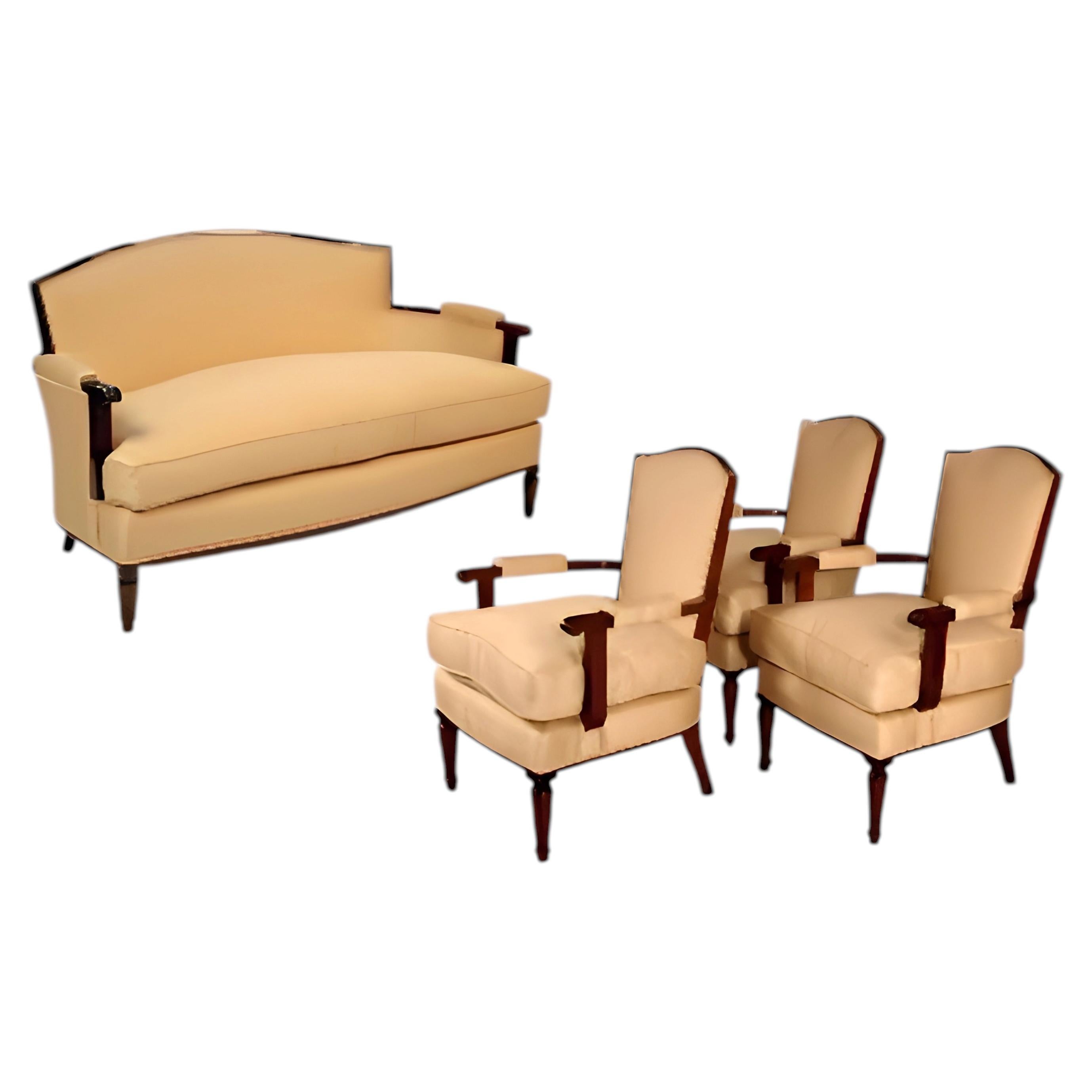 Art Deco Salon Set by Jules Leleu, Mahogany, Four-Piece Suite, 1940