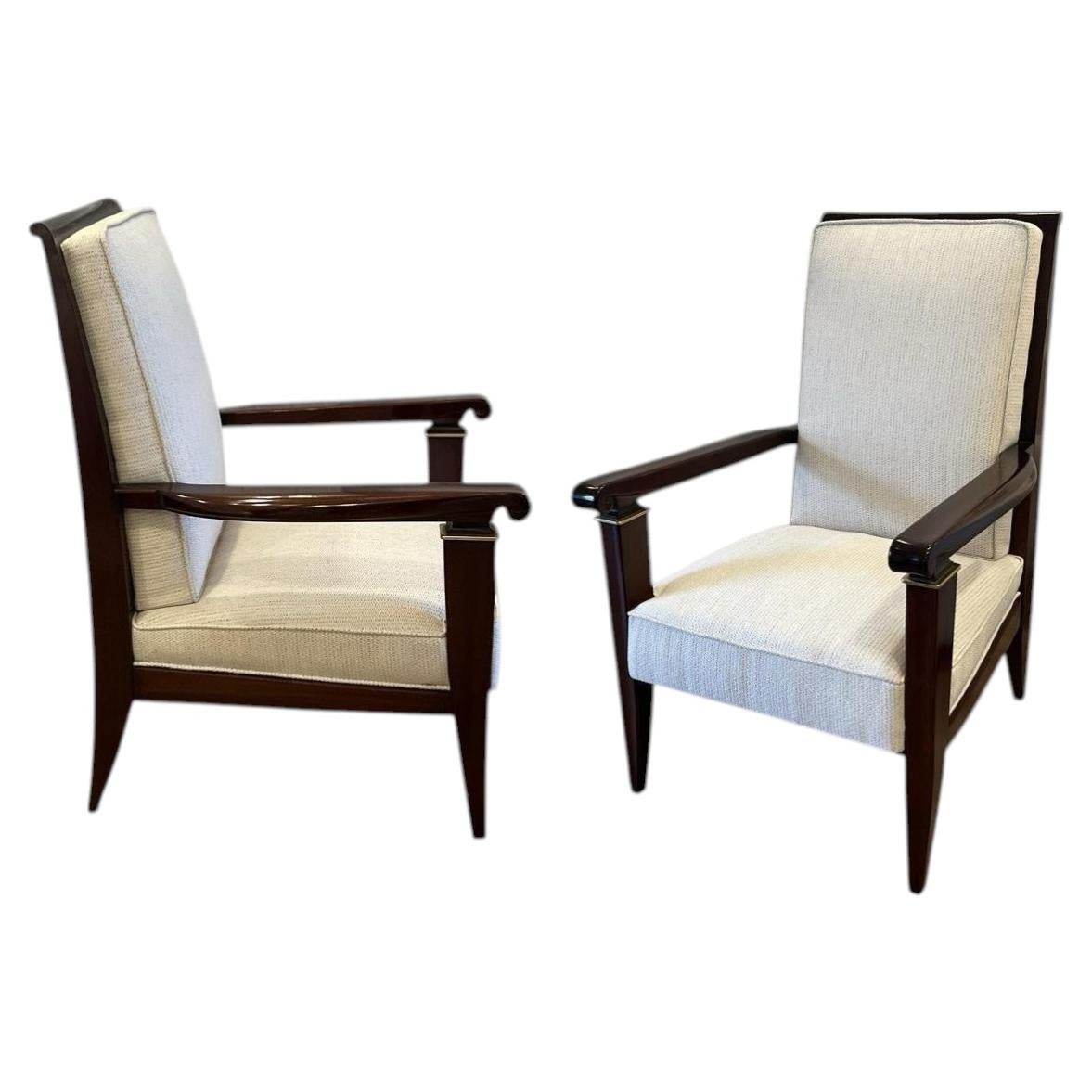Par de sillones franceses de estilo Art Déco de caoba, atribuidos a Maxime Old