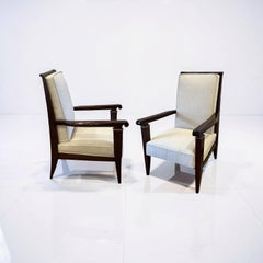 Pair of French Art Deco Mahogany Armchairs Attributed to Maxime Old