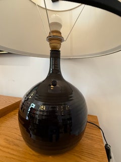 French Midcentury Black Glazed Ceramic Table Lamp Signed B. Aoustin, circa 1960