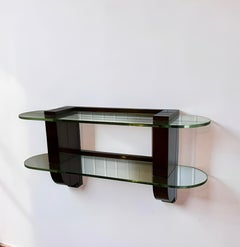 Art Deco Wall Console by Jules Leleu, Signed, Wood and Thick Glass, circa 1935