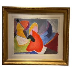 Composizione astratta dai colori vivaci, firmata C. Riboud. Circa: 1955