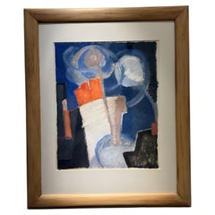 Cubist / Purist Style Gouache Painting, Signed C. Riboud