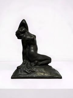 Art-déco-Bronzeskulptur eines knienden weiblichen Aktes, signiert A. Gennarelli, 1920