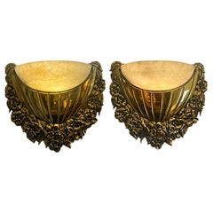 Pair of Bronze and Alabaster Wall Sconces, Attributed to Sue et Mare.