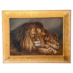 A. Carles Antique Oil Painting "Lion and Lioness", Signed and Dated 1903