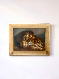 A. Carles Antique Oil Painting "Lion and Lioness", Signed and Dated 1903