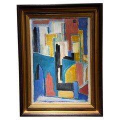C. Riboud Mid-Century Cubist Abstract Painting, Architectural Composition