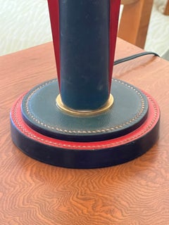 Jacques Adnet Attributed Stitched Leather Table Lamp, Red and Green, France