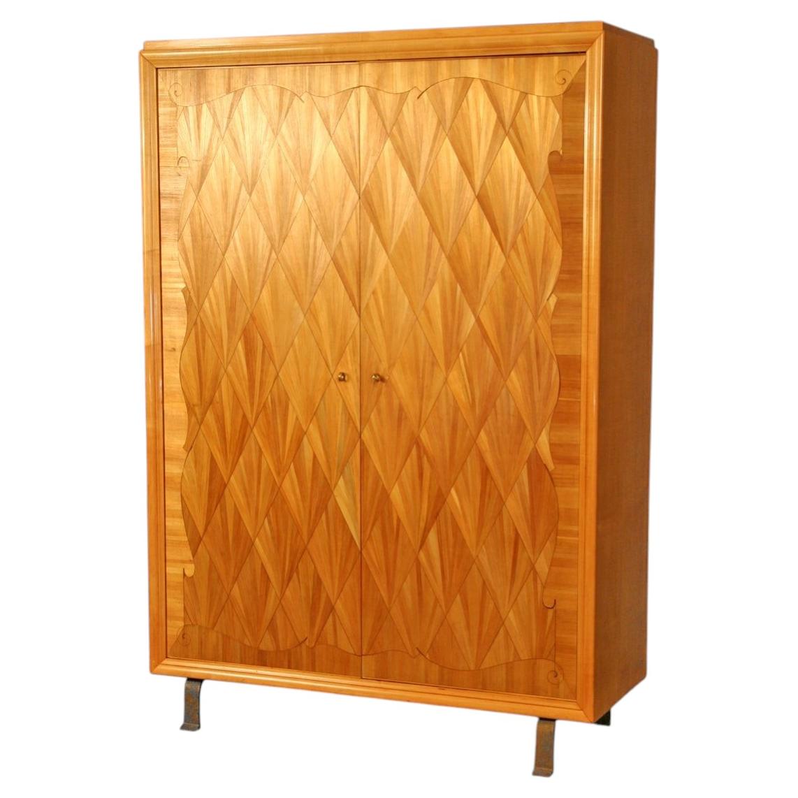 Large Straw Marquetry Cabinet, Attributed to André Groult, France, c. 1940s For Sale