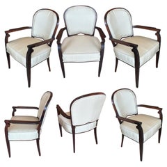 Sechser-Set Jules-Leleu-Sessel aus Palisanderholz, Art déco, Frankreich, um 1935–1940