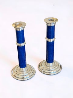 Art Deco Candlesticks by Emile Puiforcat, Silver & Lapis Lazuli, 1930