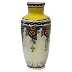 French Art Deco Hand-Painted Limoges Porcelain Vase, J. Lusca, Dijon