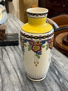 French Art Deco Hand-Painted Limoges Porcelain Vase, J. Lusca, Dijon