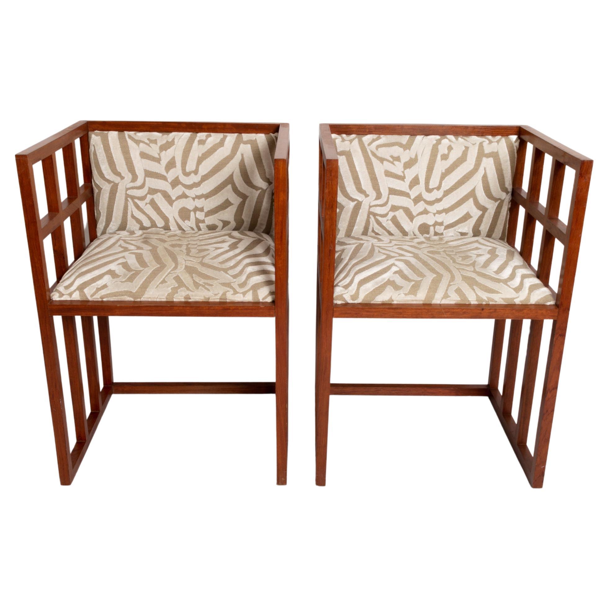 Paire de chaises d
appoint Art Déco mi-siècle en forme de tonneau, France, vers 1950 en vente