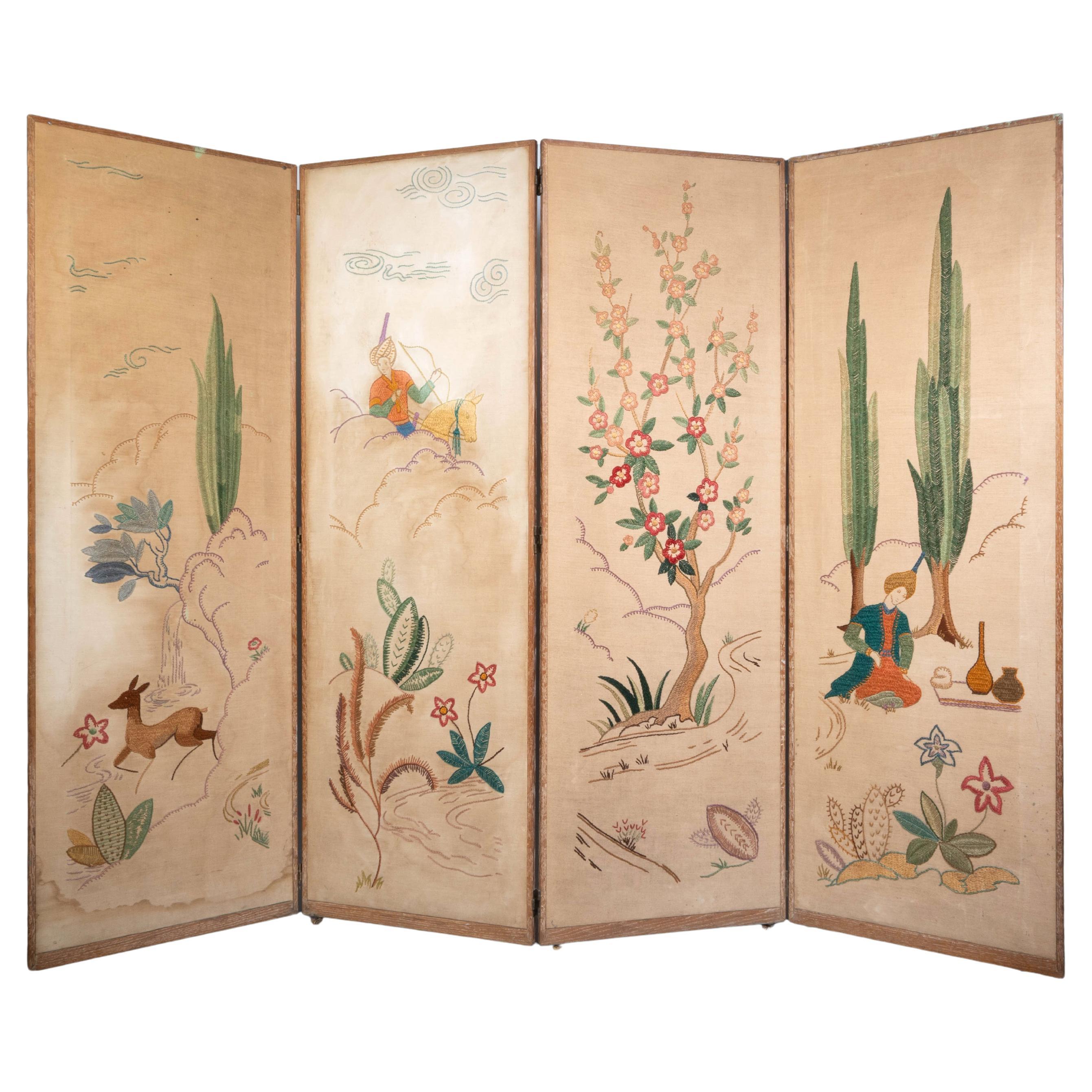 Anglo-Persische Nadelspitze Vier-Panel-Raumteiler, ca. 1930 im Angebot