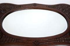 Large Antique English Art Nouveau Carved Oak Wall Mirror C.1910