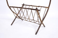 French 1950's Faux Bamboo Gilded Iron Metal Magazine Rack