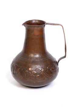 English Arts and Crafts Cornish School Hand-Hammered Copper Jug C.1950