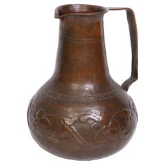 English Arts and Crafts Cornish School Hand-Hammered Copper Jug C.1950