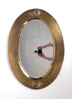 Large Antique English Liberty & Co Arts & Crafts Brass Oval Mirror C.1900