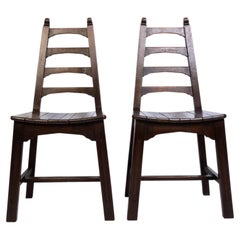 Pair English Arts & Crafts Oak Chairs Gimson & Barnsley Cotswold School C.1905