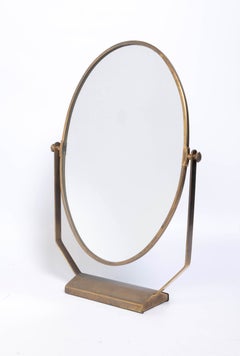 Pair of Italian Brass Oval Vanity Table Mirrors, C.1950