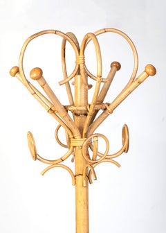 Mid-Century Italian Bamboo and Rattan Hat and Coat Stand Bonacina Manner C.1960