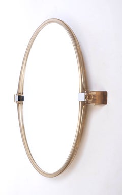 Mid Century Amber Lucite Swing-Arm Wall Mirror, France, C.1970