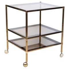 French 1970's Brass & Smoked Glass Maison Jansen Three-Tier Etagere Side Table