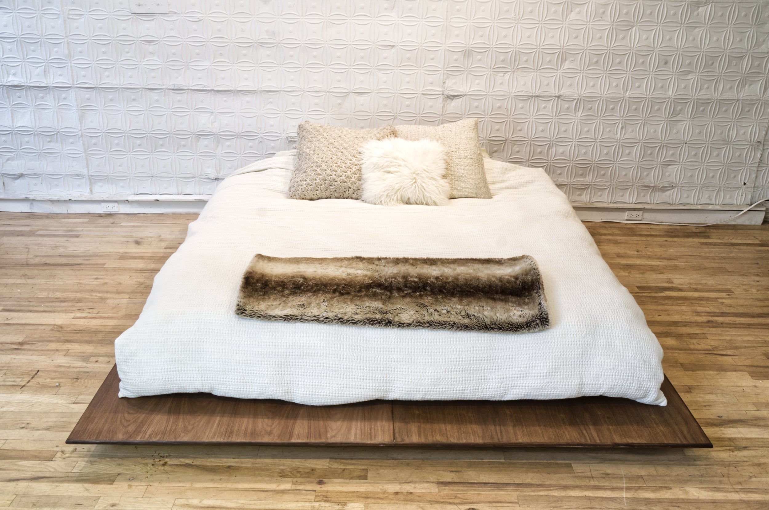 Minimalist Modern Walnut Platform King Bed Frame, Judd Style For Sale