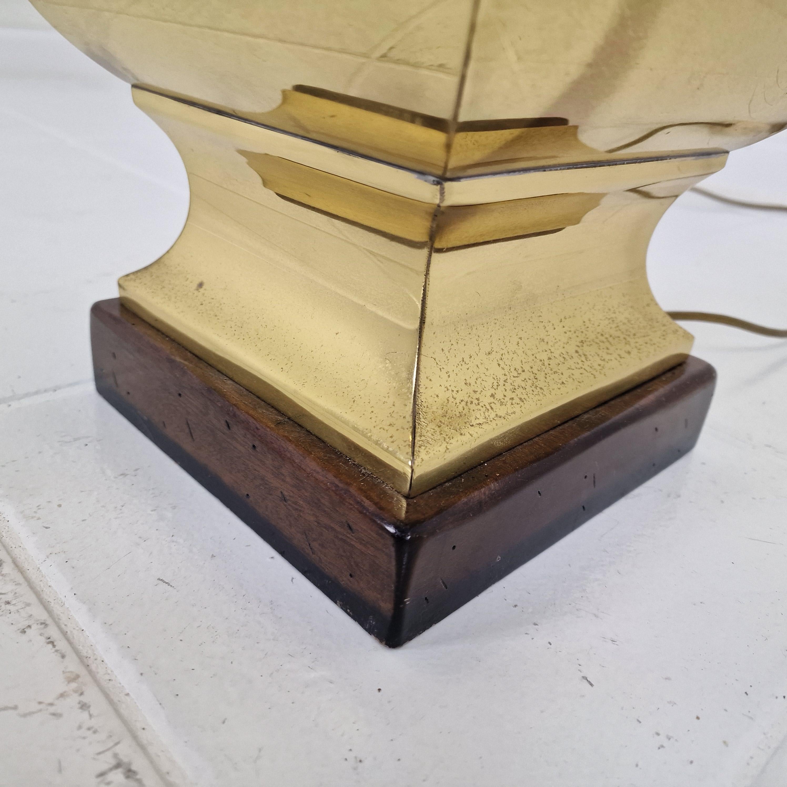 Pair of Large Italian Regency Style Table Lamps – Brass & Wood with Black Shades For Sale 5