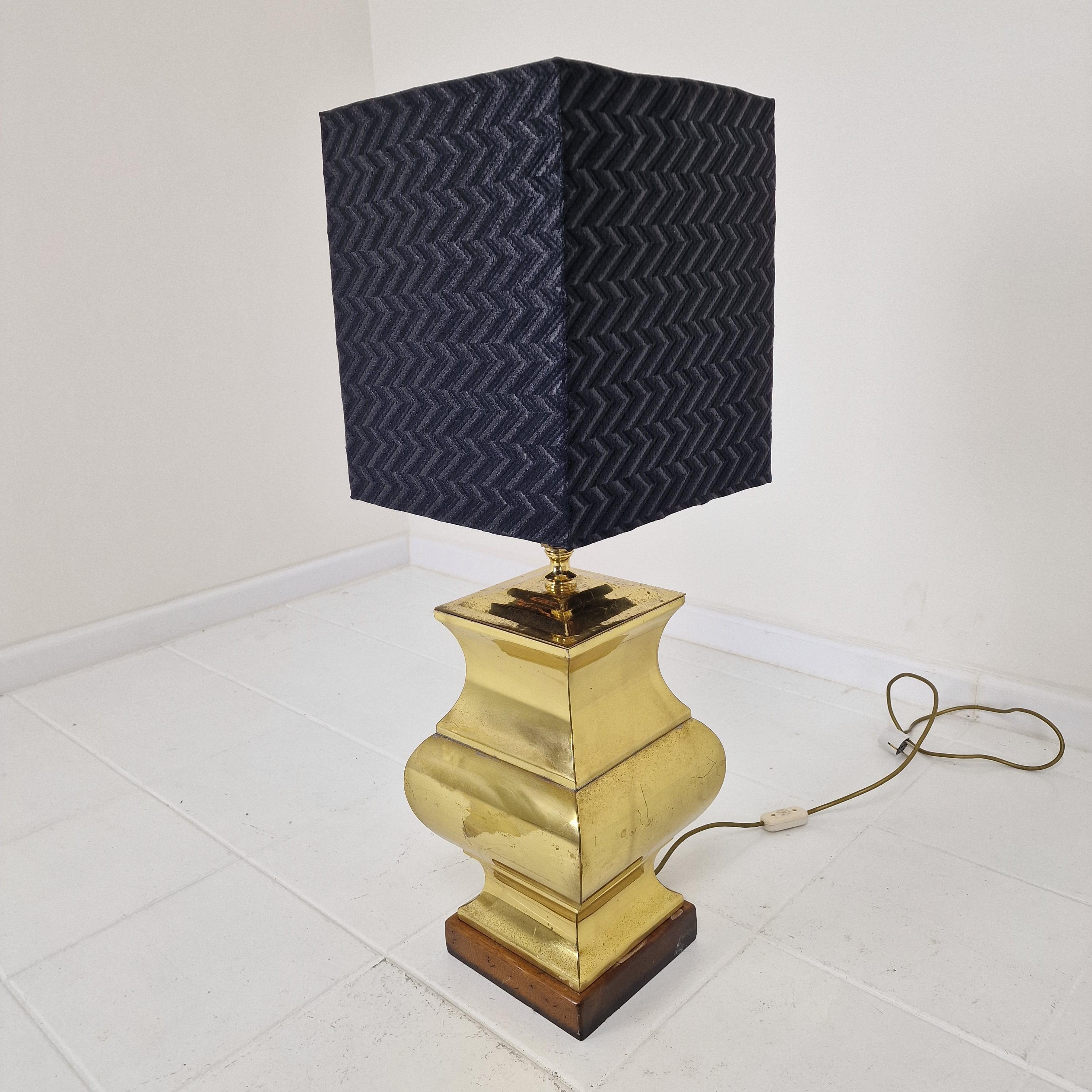 Pair of Large Italian Regency Style Table Lamps – Brass & Wood with Black Shades For Sale 10
