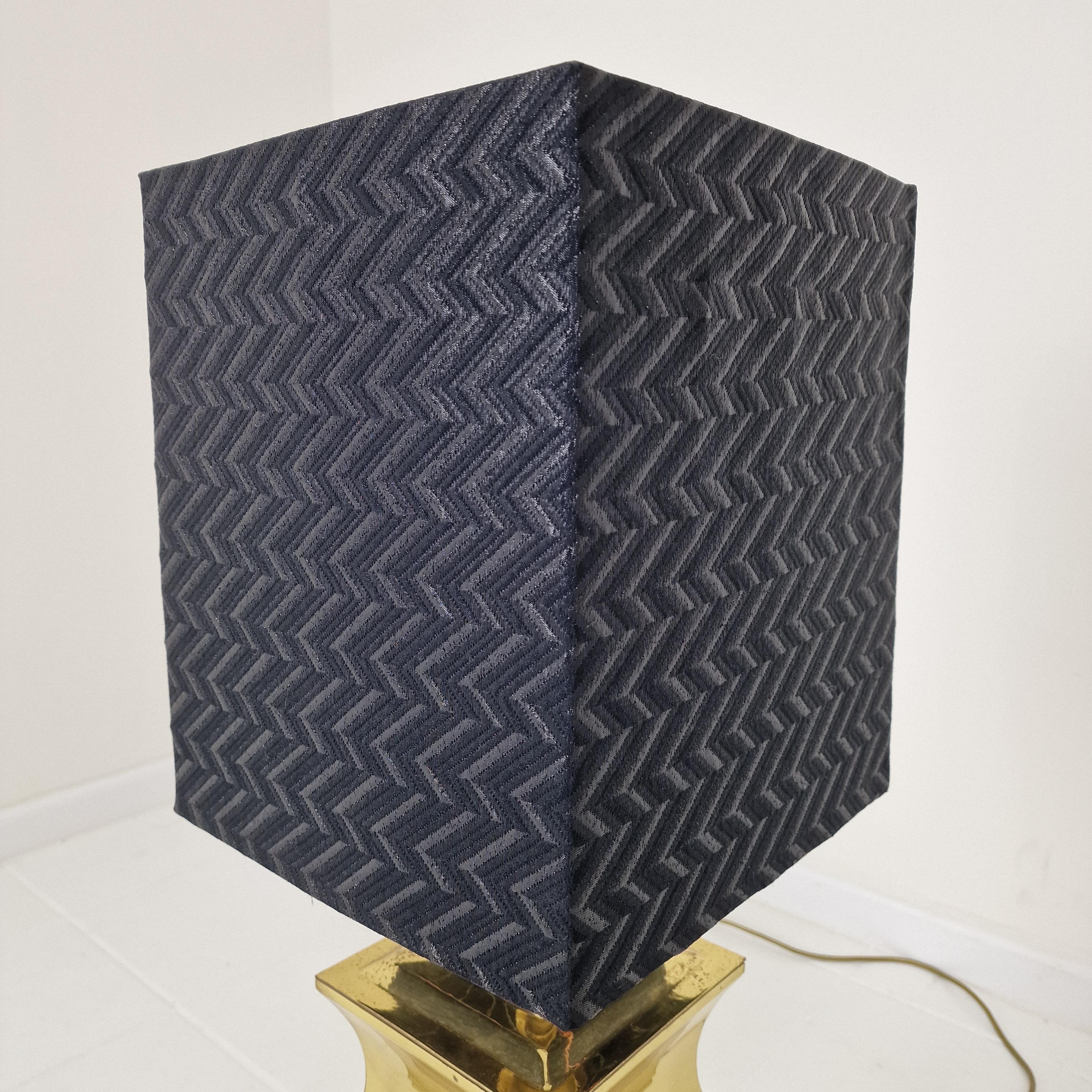 Pair of Large Italian Regency Style Table Lamps – Brass & Wood with Black Shades For Sale 8