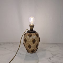 Vintage 1970s French Ceramic Table Lamp Base with Brass Fleur-de-Lis Details