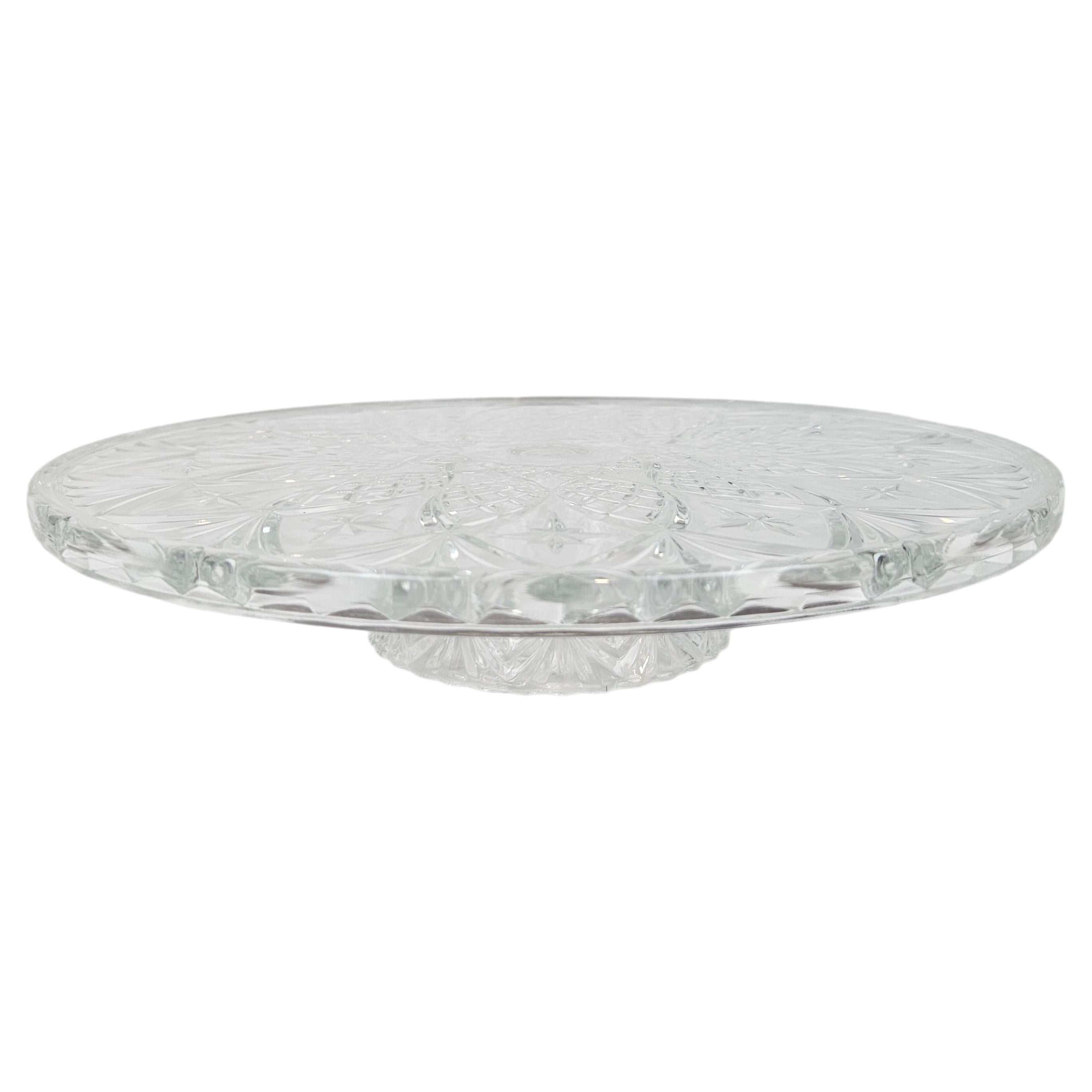 Mid-Century Art Deco Style Pressed Glass Pedestal Cake Stand, Belgium 1930's
