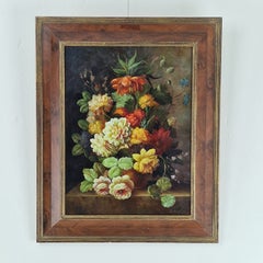 Nature morte florale classique peinte par C. Adolph, Belgique, vers 1940