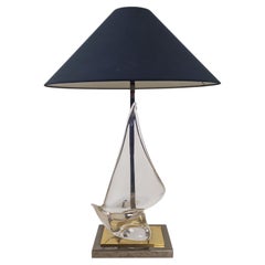 Exclusive Stilkronen Hollywood Regency Glass Sailboat Table Lamp, Italy 1970's
