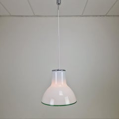 Mid-Century Large Italian Murano Cased Glass Pendant Light with Green Trim, 70's