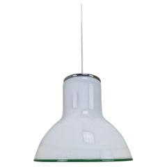 Mid-Century Large Italian Murano Cased Glass Pendant Light with Green Trim, 70's