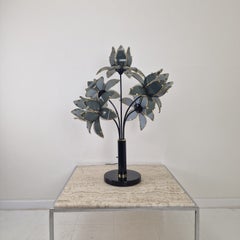 Hollywood Regency 5-Light Lotus Flower Table Lamp in Smoked Glass, 1980's