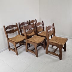 Chaises de salle à manger « Razor Blade » en chêne, de style brutaliste du milieu du siècle – Lot de 6 (France, années 1960)