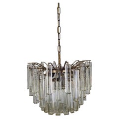 Mid-Century Venini Murano Glass Chandelier 85 Hand-Blown Quadriedri Prisms, 60's