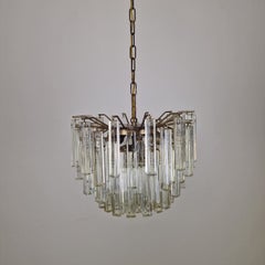 Mid-Century Venini Murano Glass Chandelier 85 Hand-Blown Quadriedri Prisms, 60's