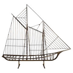 Curtis Jeré Signed Brass Wire Sailboat Sculpture, 1976